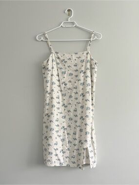 Cottagecore Off-White And Blue Floral Mini Dress